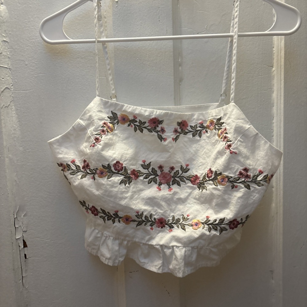 Forever 21 Floral Peasant Top Boho Festival Floral Crop Top Large